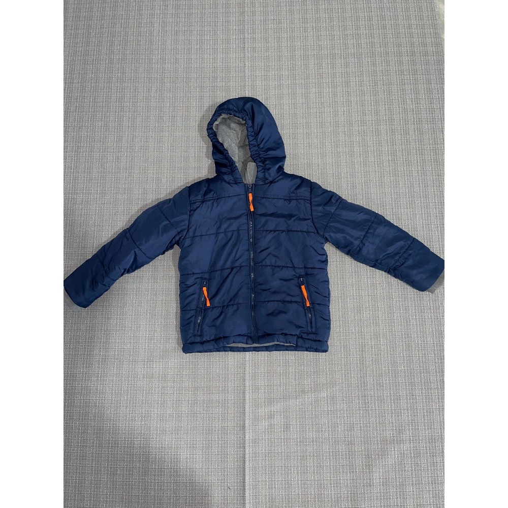 Class Club 2 in 1 Puffer Jacket Boys 6/7 Gray Blue Hooded Full Zip Winter Wear